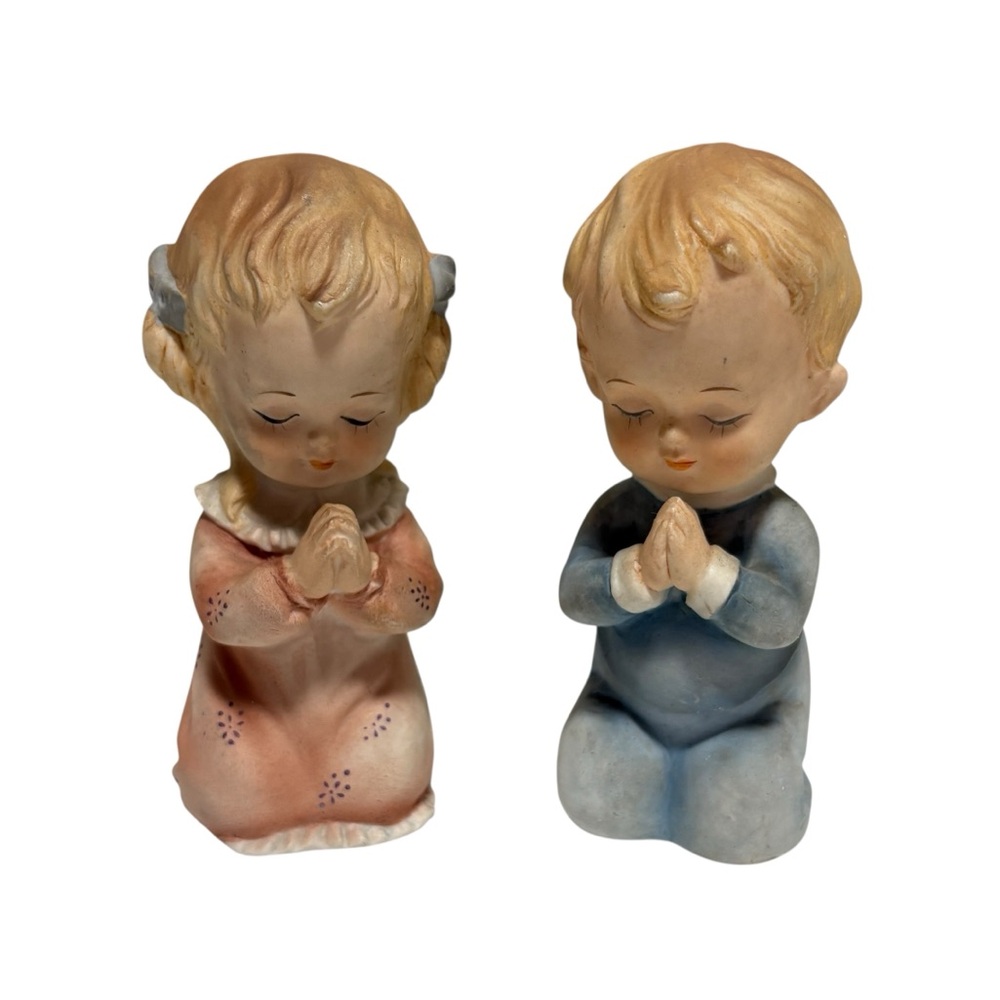 Vintage Lefton Boy Girl Kneeling Praying Porcelain Figurines KW1233